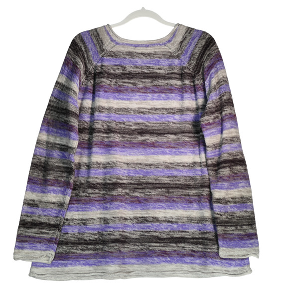 Eddie Bauer Tunic Sweater Women 2X Purple Gray Stripe Normcore Elevated Basics - Picture 6 of 7